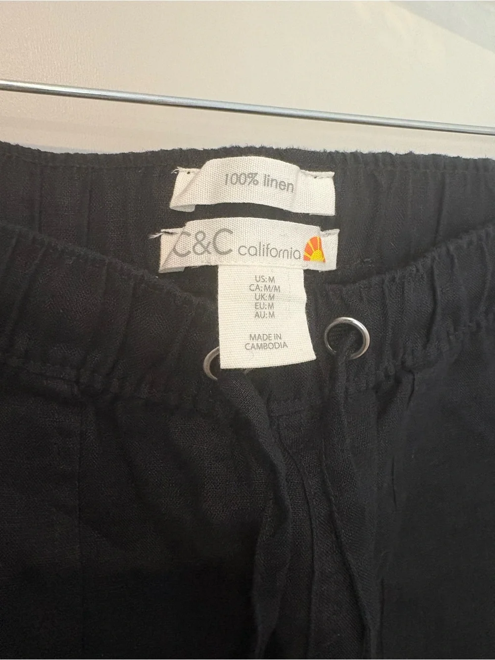 C&C California Black High-Waist Linen Drawstring Shorts M